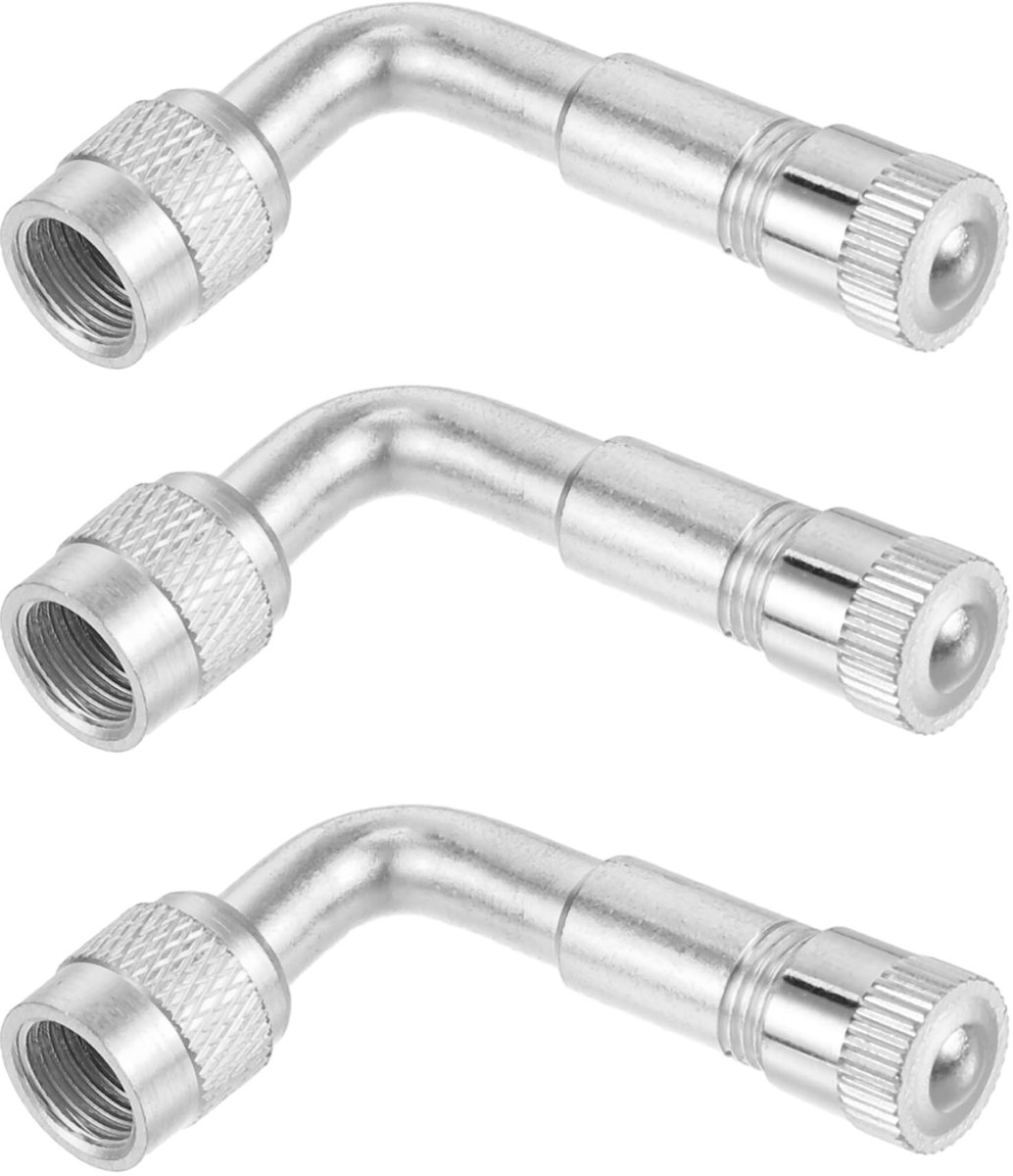 Dailygoods- Ventieldop Verlengstukken 90-Graden - 3 Stuks - Universeel - Koper - Zilverkleurig - Eenvoudig te installeren - Ventieladapter