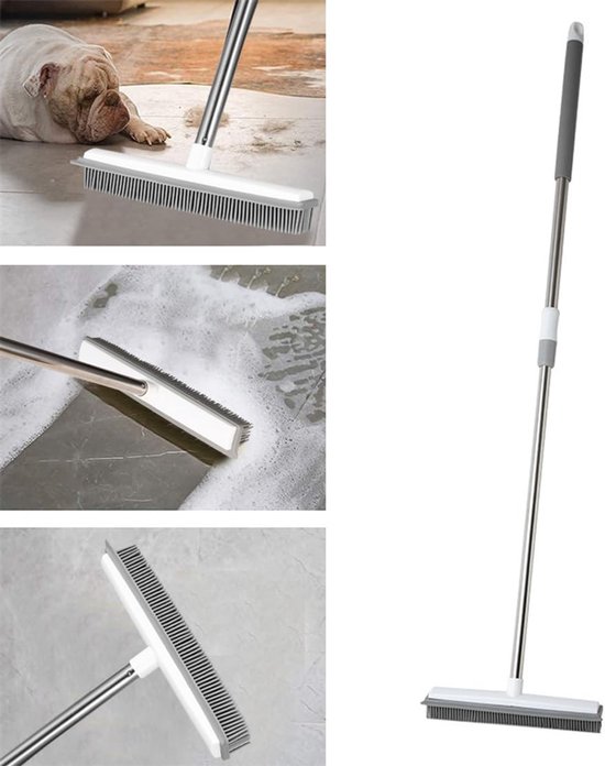 Dailygoods - Huisdierenontharing - Rubber bezem - Verstelbare lange steel - Grijs - Tapijtborstel - Vloerborstel voor hardhouten vloer - Geschikt voor... van Dailygoods — afbeelding 3
