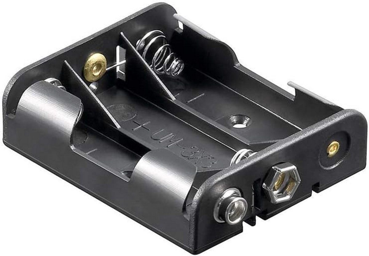 Batterijhouder - 3x AA - Apparaten Voeden - Drukknop Aansluiting - 3x AA - Zwart