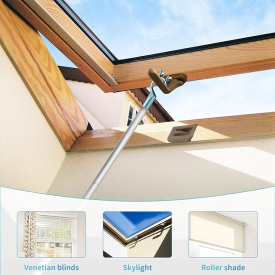 Haak voor zolderluik - Uitschuifbare stok - Dakramen openen - Lichtgewicht aluminium - 96 cm lengte - Zilver — afbeelding 3