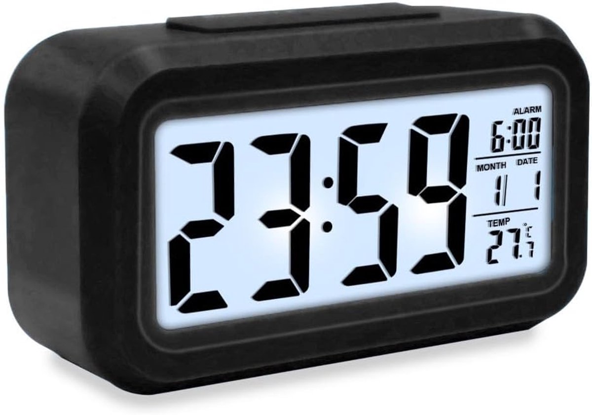 Digitale Wekker - Nachtlamp Klok - Tijd Weergeven - Automatische Helderheid - 13.5 cm Breed - Zwart