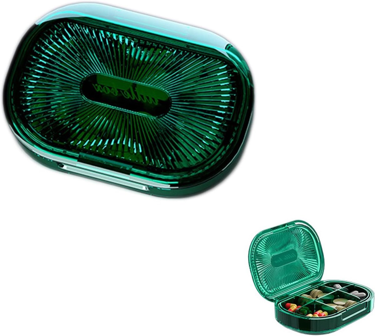 Tabletten Organizer voor Reizen en Dagelijks Gebruik, Groene Pillendoos met 6 Compartimenten, Handige Medicijn Dispenser van Kunststof