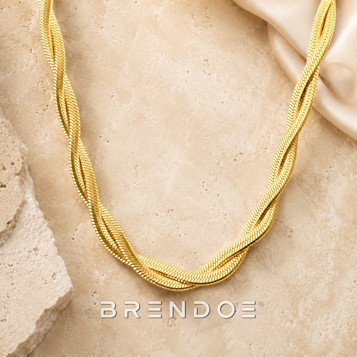 Brendoe Goudkleurige Gedraaide Ketting Dames – RVS Ketting 304 – Verstelbare Statement Ketting
