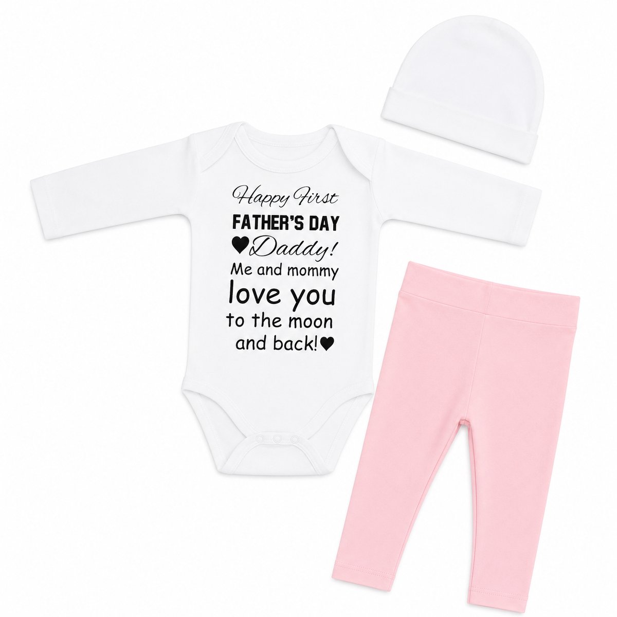 Set met baby romper tekst voor meisje cadeau papa eerste roze fijne vaderdag beer 74