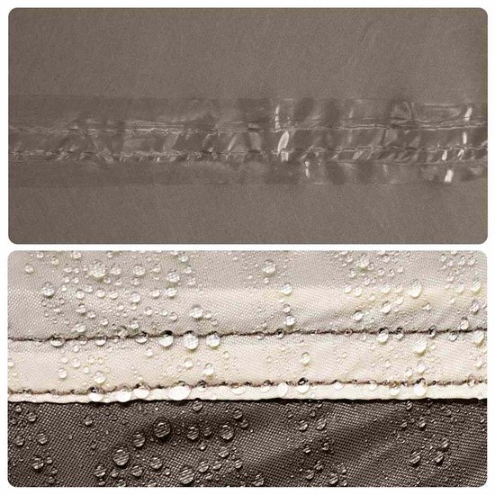 Detailopname van de waterdichte naden van de bruine tent.
