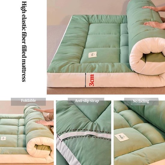 Japanse Slaapmatras - Oprolbare Vloerbed - Comfortabel Slapen - 8 cm Dik - 90 x 200 cm - Wit — afbeelding 2