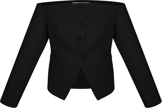 Gimme - Off-Shoulder Blazer Top – Asymmetrische Top met Kraag – Eigentijds Geweven Shirt met een Gedurfde Twist - Zwart - Maat S