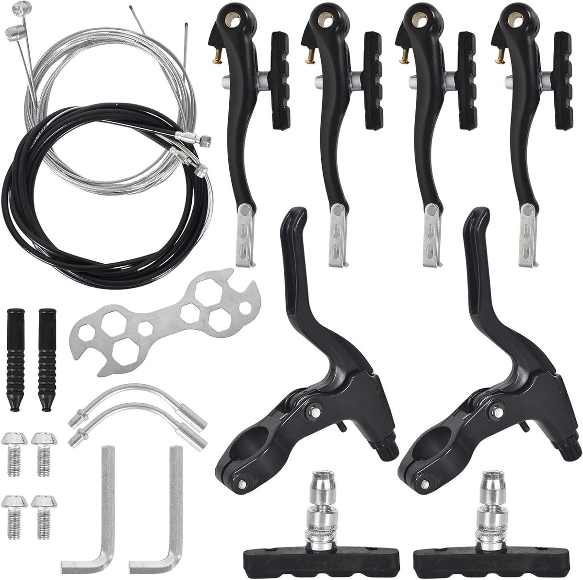 Complete V Brake Set voor BMX en Mountainbikes met Handvatten, Remkabels en Bevestigingen - Ideaal voor Fietsonderdelen van Stads-, Race- en Hybride Fietsen, Zwart