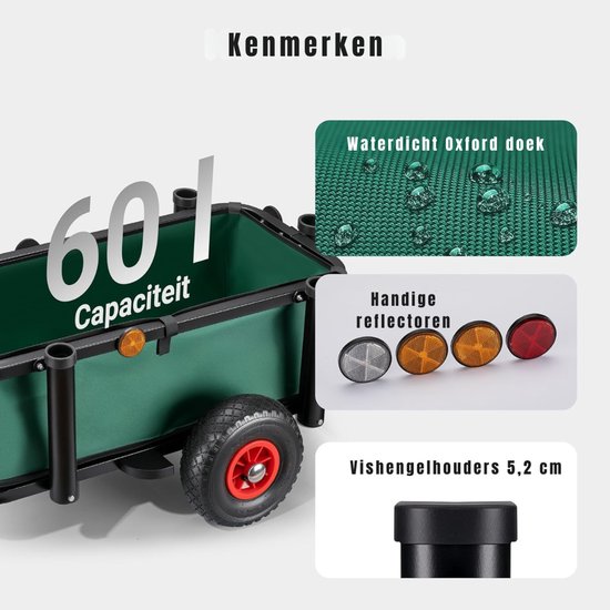 QUOVO® Bolderkar Opvouwbaar Luchtbanden - Bolderkar - Bolderkar Opvouwbaar - Zwart/Groen - 50cm x 50cm x 80cm van Quovo — afbeelding 4