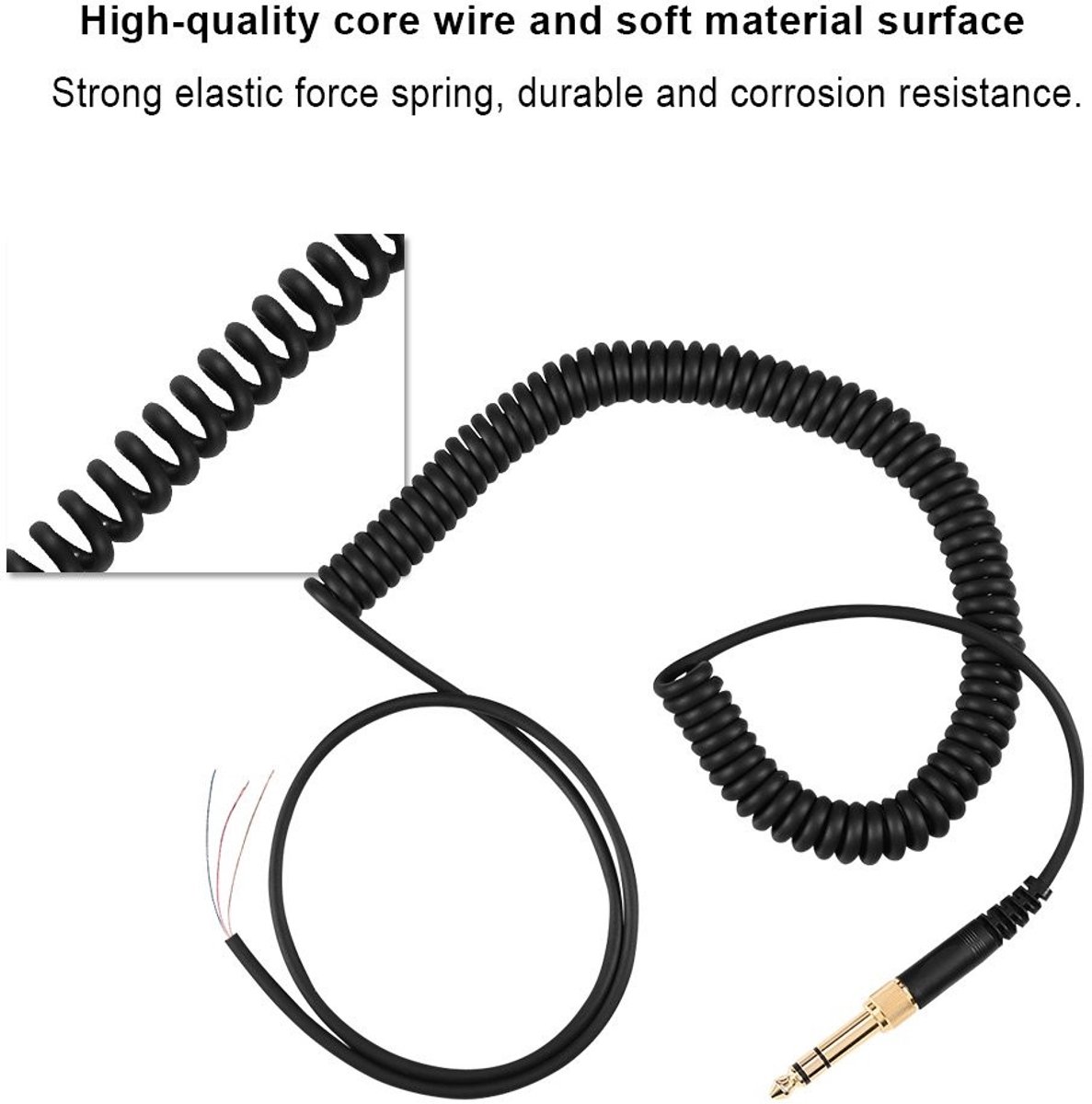 NTH products- Vervangkabel 1 Meter - Geschikt voor Beyerdynamic DT 770/770Pro/990/990Pro - 3.5 mm/6.5 mm Plug - Audio Spiraalkabel - Zwart - Hoofdtelefoon Kabel