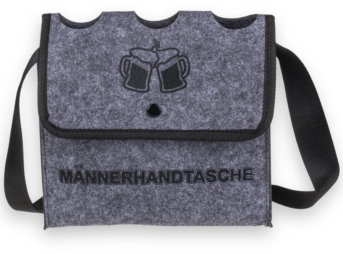 Dailygoods- Bierdrager Deluxe - stijlvolle schoudertas voor 3 flessen - flessentas voor 0,33 l/0,5 l - vilt - robuust & chic - afmetingen: ca. 21 x 28 cm