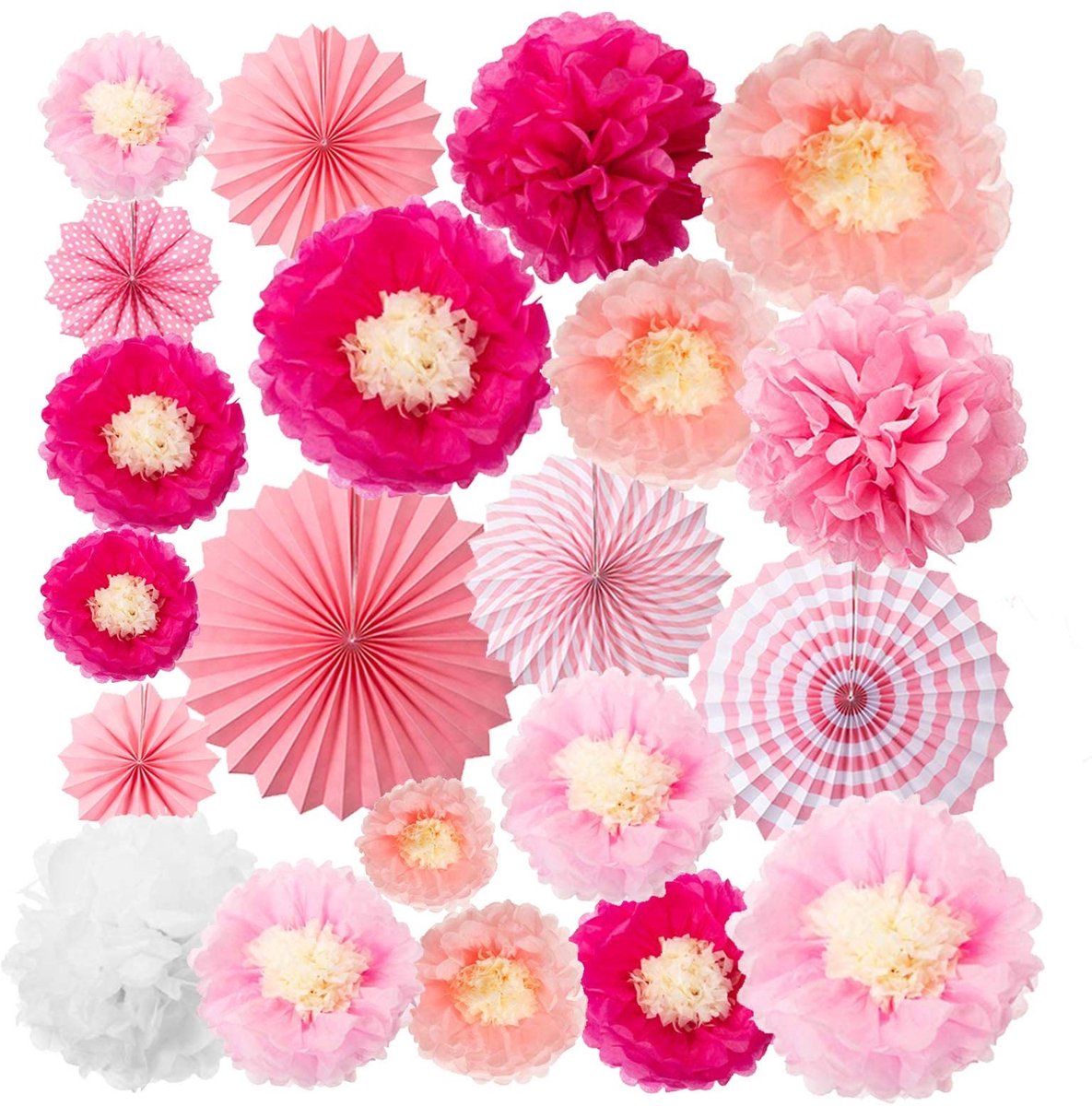 MTTproducts - Party Decoratie Set - Roze Papieren Bloemen - Creatieve Versiering - Opknoping voor Feestjes - Perfect voor Verjaardag en Baby Douche