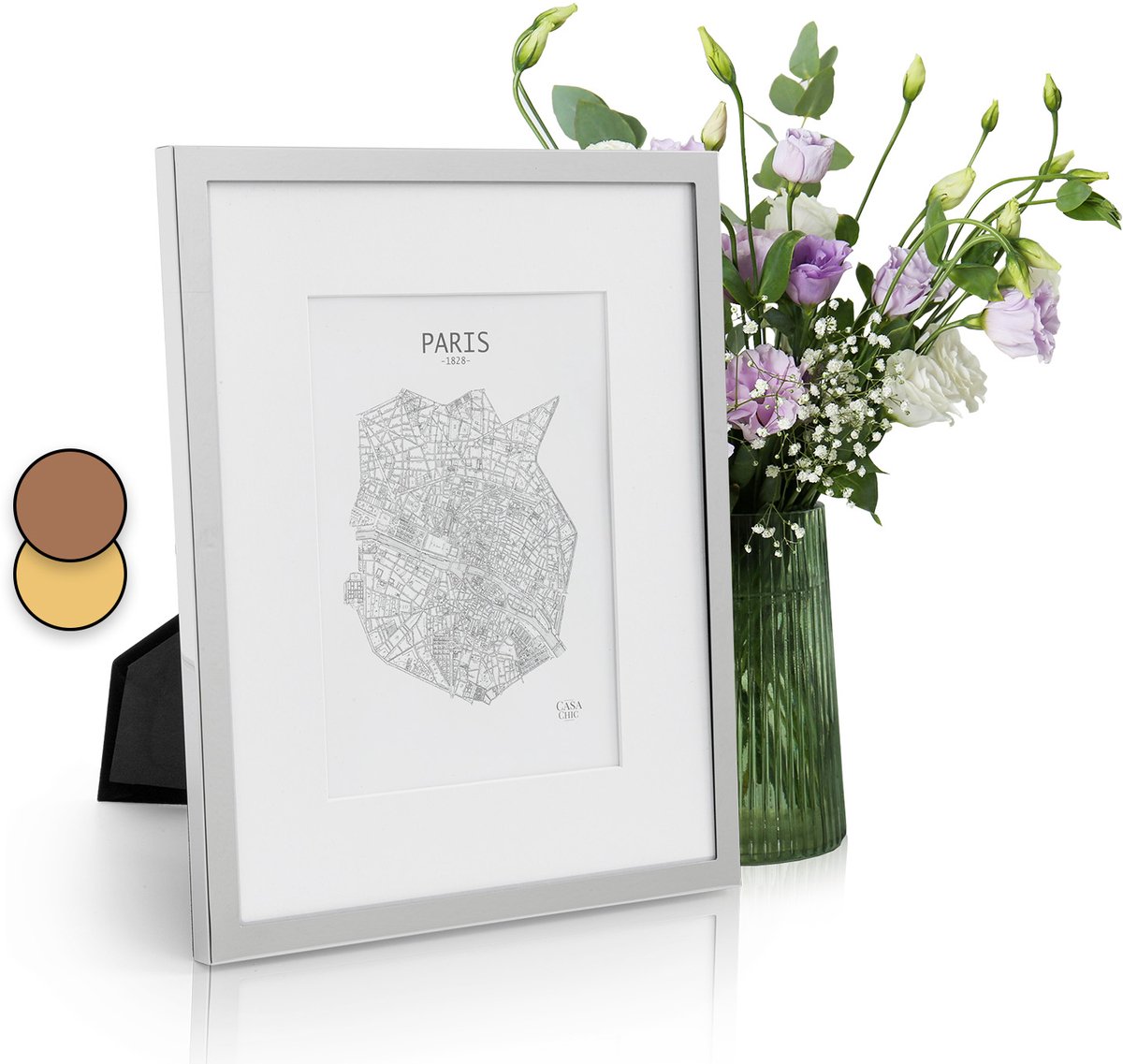 Casa Chic Fotolijst Met Passe-Partout, 27x22 cm, Voor Certificaten En Collages, Glazen Fotolijst, Staand Of Wandmontage, Verticaal En Horizontaal, Metalen Fotolijst