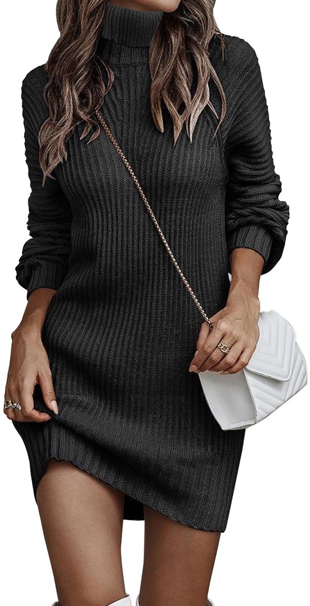 Dailygoods- Gebreide Jurk Dames - Elegante Rolkragen - Lange Mouwen - Oversized - Verticaal Gestreept - Geschikt voor Vrije Tijd - Winterjurk