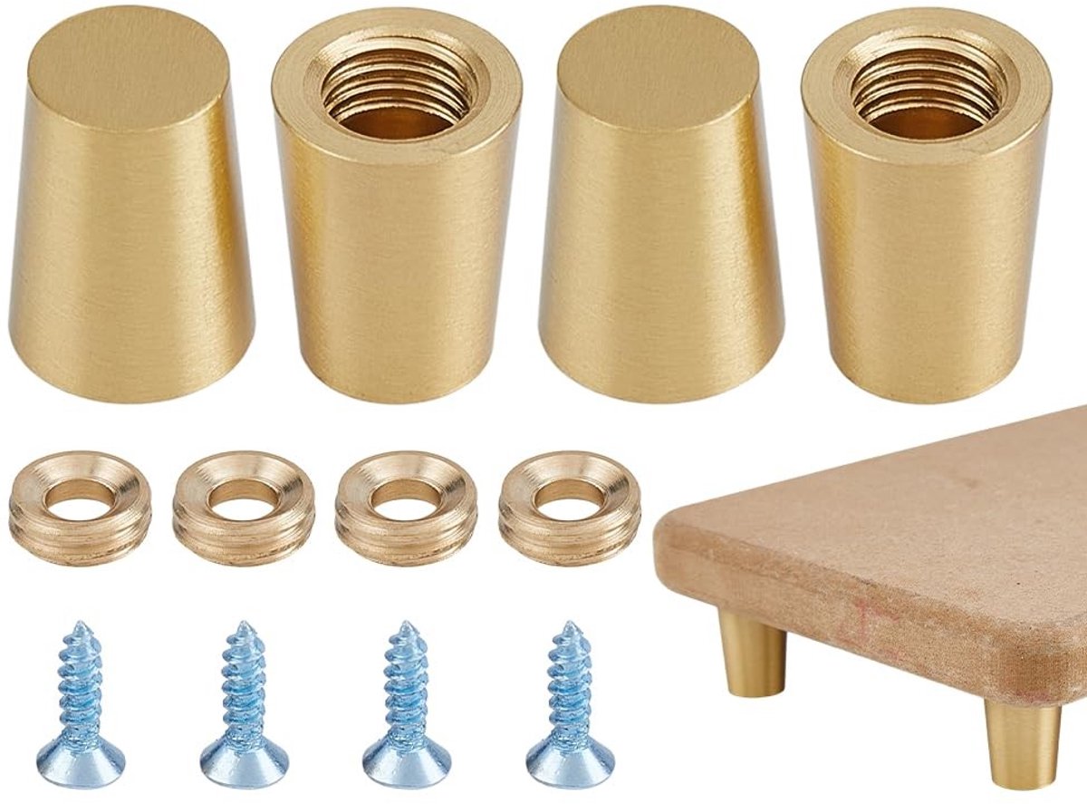 Dailygoods - Set van 8 Messing Meubelpoten met Schroeven en Sluitringen