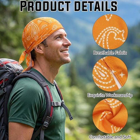 Hoofdband - 6 Stuks - Hoofddoek - Koelbandana - Fietsbandana - Zweetafvoerende bandana - Zacht en ademend - Kan gebruikt worden als helmvoering - Voor fietsen en motorrijden - Opvouwbaar - UV-bescherming - Unisex - Lichtgewicht - 6 kleuren — afbeelding 2