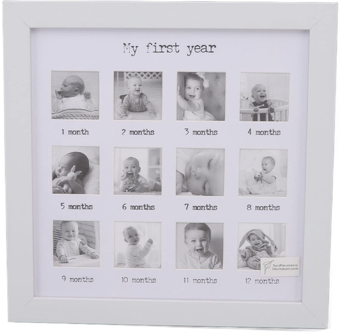 Dailygoods- Fotolijst Baby's Eerste Jaar - 12 Maanden Fotolijst - Collage Fotolijst - Handgemaakt Composiet Hout - Wandmontage/Tafelblad - Duurzaam en Stevig - Herinneringslijst