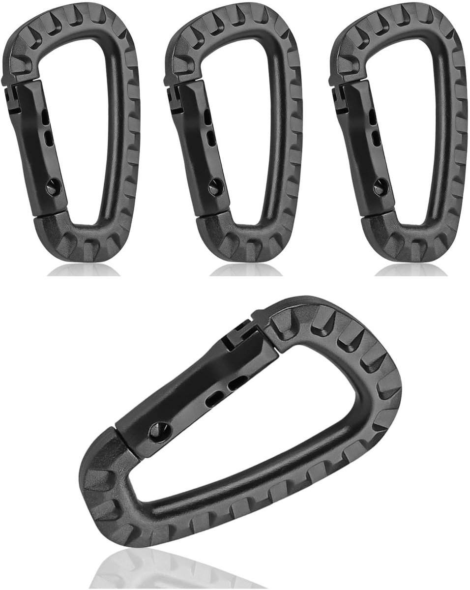Dailygoods- Karabijnhaken 4 stuks - D-vormig - Kunststof - Lichtgewicht - Antislip - Geschikt voor outdooractiviteiten - 8,4 x 5,5 cm - Klimgespen