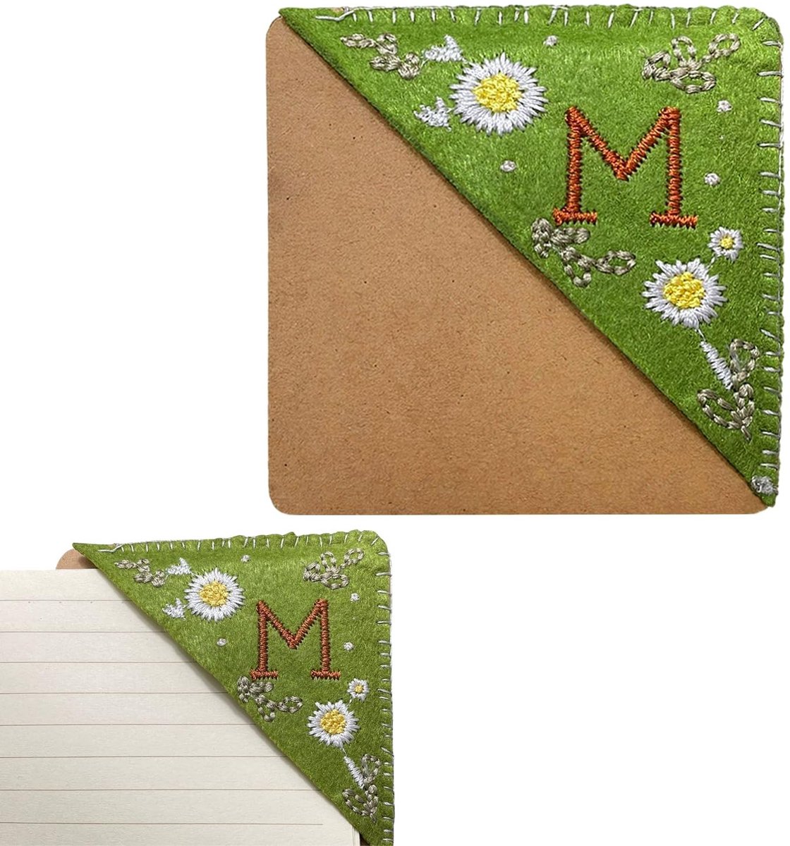 Dailygoods- Bladwijzer Driehoekig - Boekenlegger - Herbruikbaar - Kraftpapier - Groen - 9,5 x 9,5 x 0,2 cm