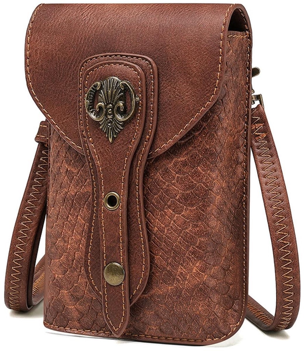 Dailygoods- Schoudertas Dames - Middeleeuwse Kleine Tas - Mobiele Telefoon Tas - Slangenpatroon - Imitatieleer - Geschikt voor Cosplay - Telefoontas