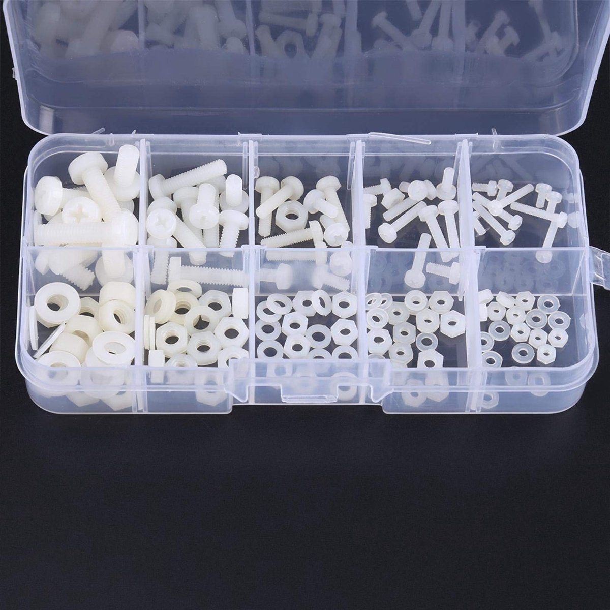 Dailygoods- Schroeven 150-delig assortiment - Zeskantmoeren - Sluitringen - Polyamide - M2/M2.5/M3/M4/M5 - Diverse maten - Bevestigingsset