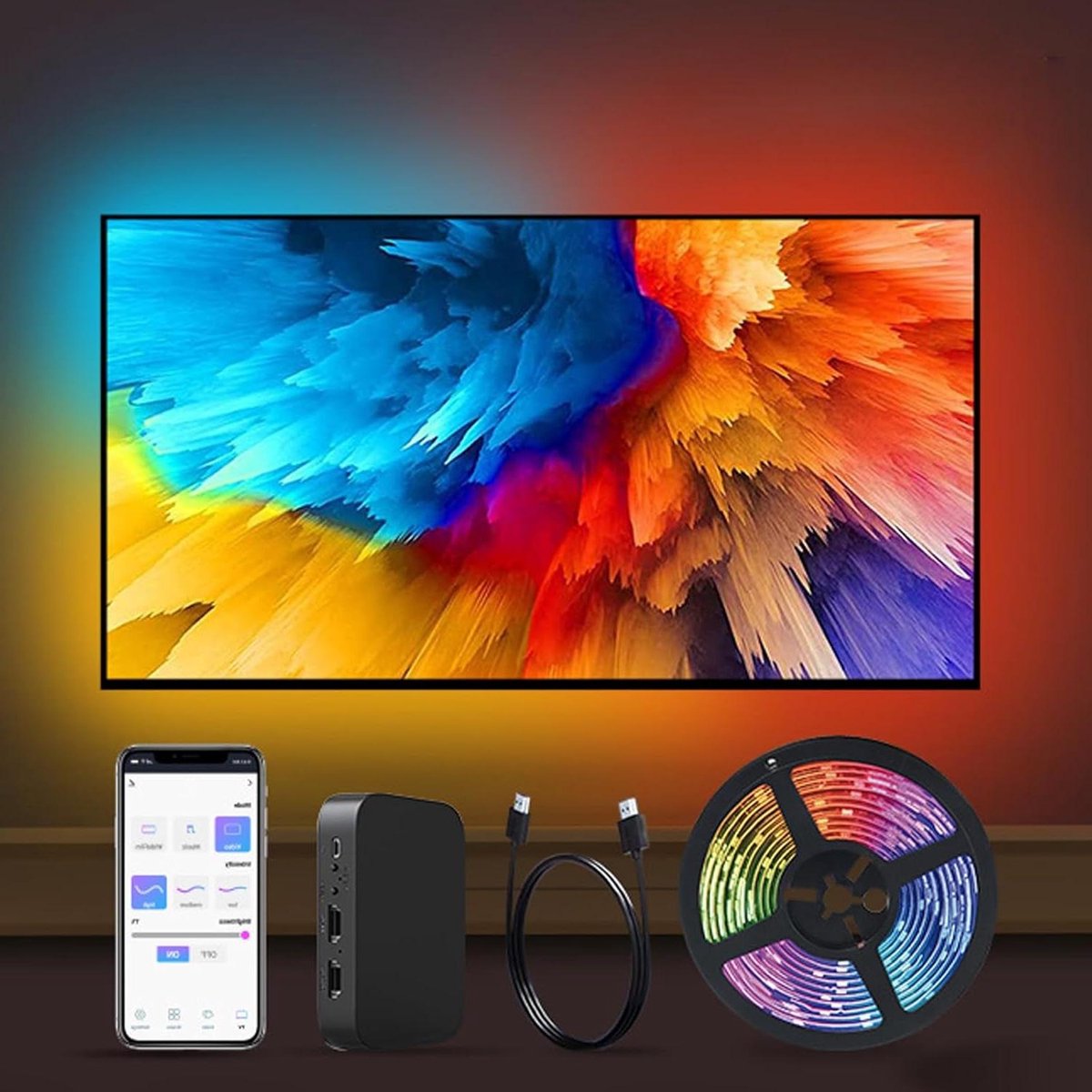Led Verlichting TV - Sfeerverlichting Strip - Thuisbioscoop Ervaring - Synchroniseert met Beeld - 55-65 inch - Verstelbaar