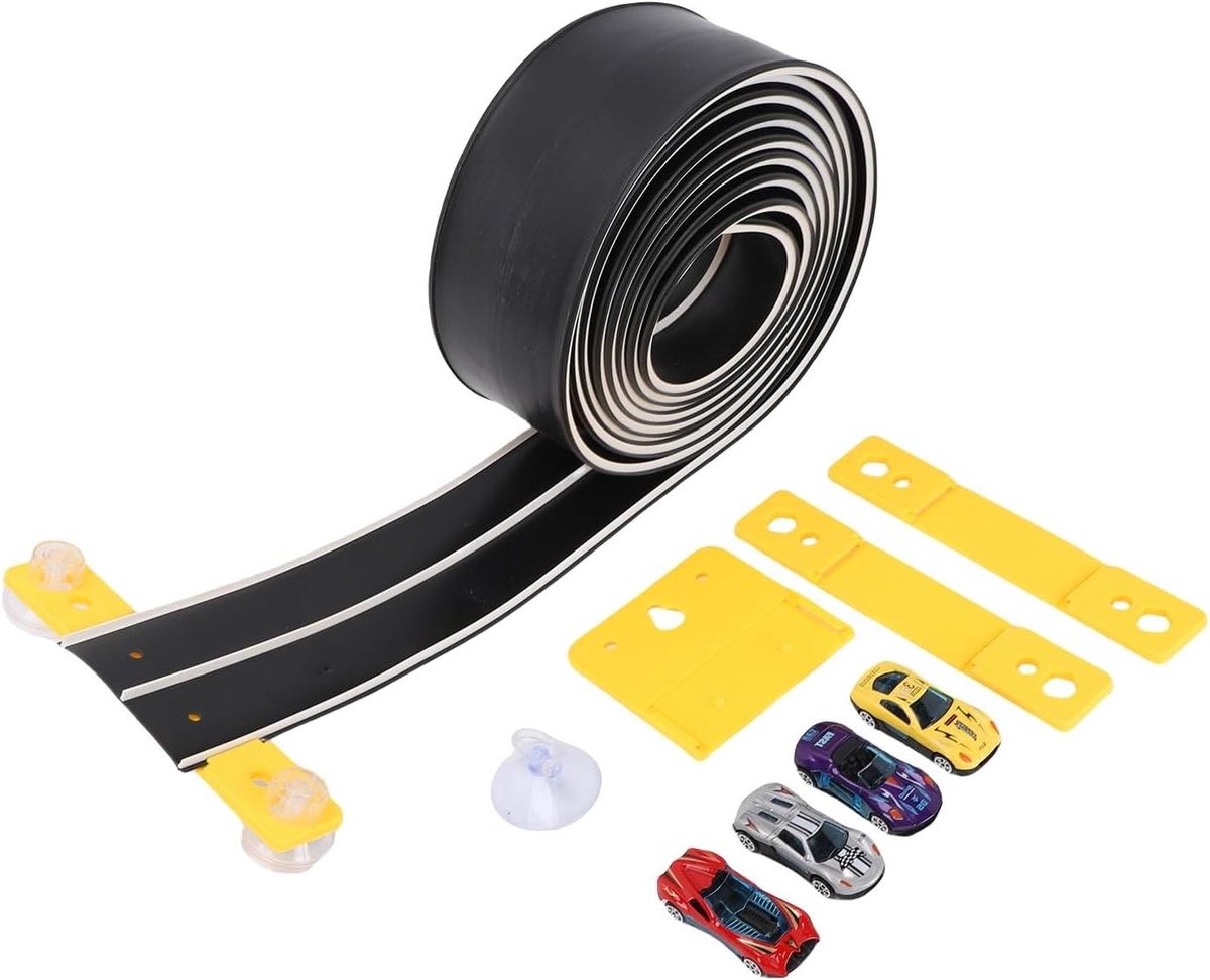 Flexibele Autobaan - Racebaan Set - Kinderen Spelen - Zuignap Bevestiging - 4 Auto's Inclusief - Multicolor