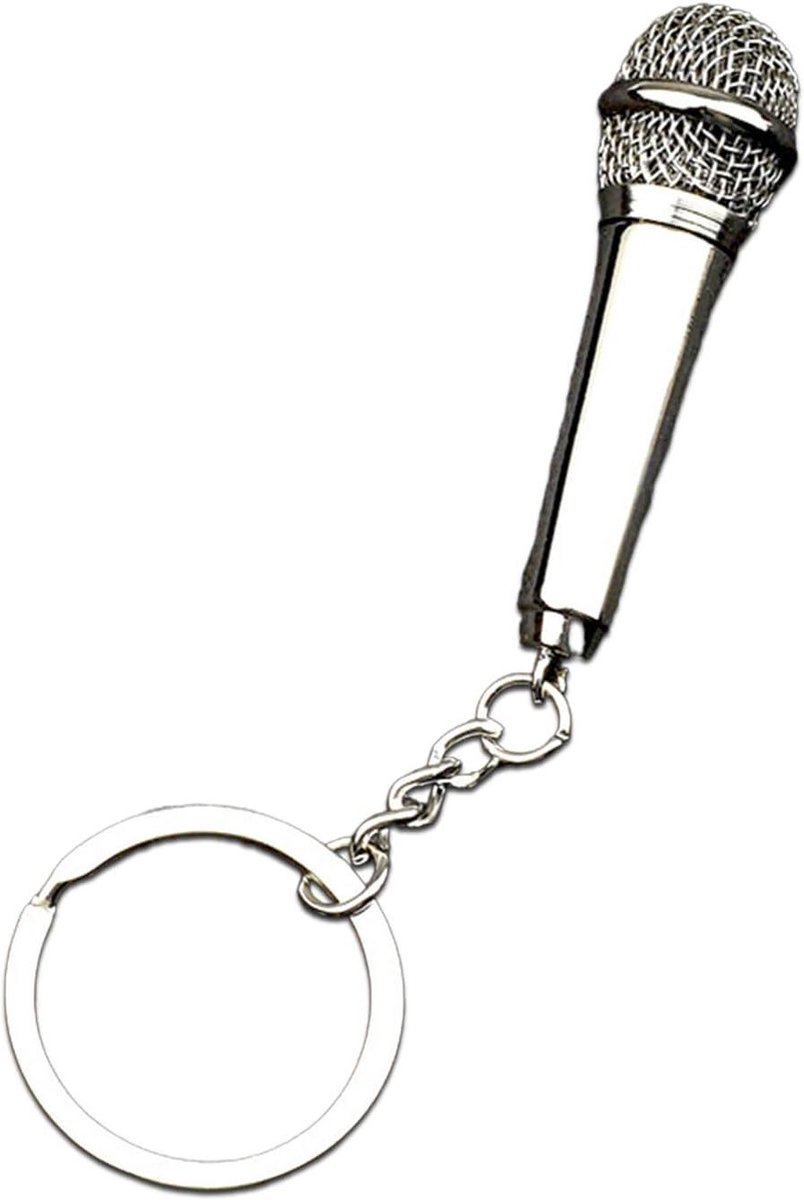 Microfoon Sleutelhanger - Muziek Accessoire - Muziek Liefhebber - Stijlvolle Tas Hanger - 11.9 cm - Goud/Zilver
