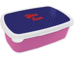 Broodtrommel Roze - Lunchbox Yes fun - Rood - Blauw - Stippen - Brooddoos 18x12x6 cm - Brood lunch box - Broodtrommels voor kinderen en volwassenen