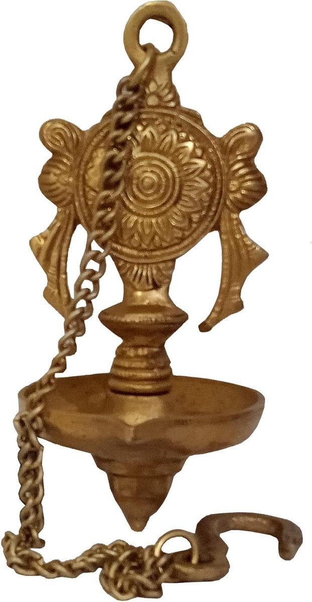 Hangende Olielamp - Diya Vilakku - Spirituele Decoratie - Met 5 Wicks - 17.78 cm Hoogte - Goud