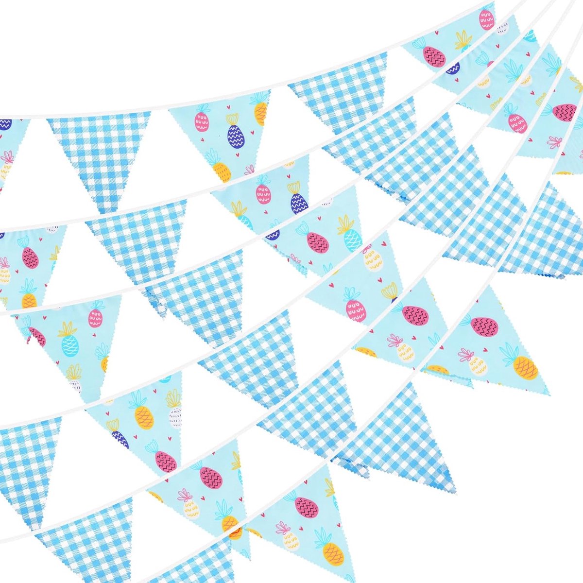 Vlaggenketting met ananas motief, 12 m lange vlaggetjesslinger van katoen, ideaal voor feesten, tuinversiering en kinderkamers