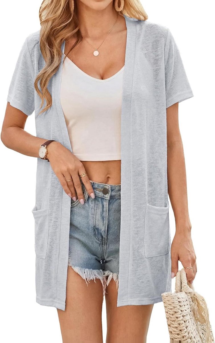 Dames Kimono - Strand Jas - Zomerse Bescherming - Licht Gebreid - Korte Mouwen - Gebreid