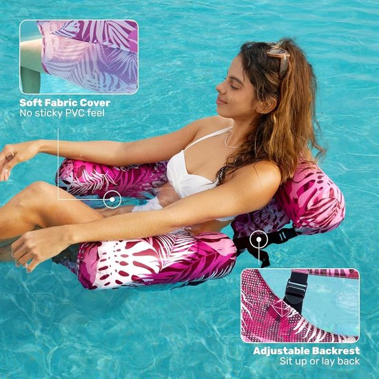 Drijvende Zwembadstoel - Opblaasbare Ligstoel - Ontspannen in Water - Ergonomische Rugsteun - 90x40.5x61 cm - Roze Rood — afbeelding 5