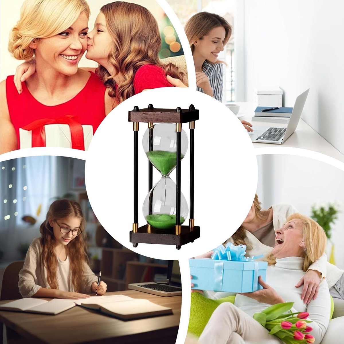 Decoratieve Zandloper - Tijd Assistent - Tijd Management - Elegant Ontwerp - 14 cm Hoog - Groen