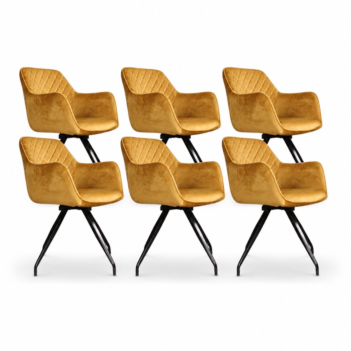 DS4U® - Romy eetkamerstoel - Set van 6 - Goud - Met armleuning - Velvet - 360 draaibaar