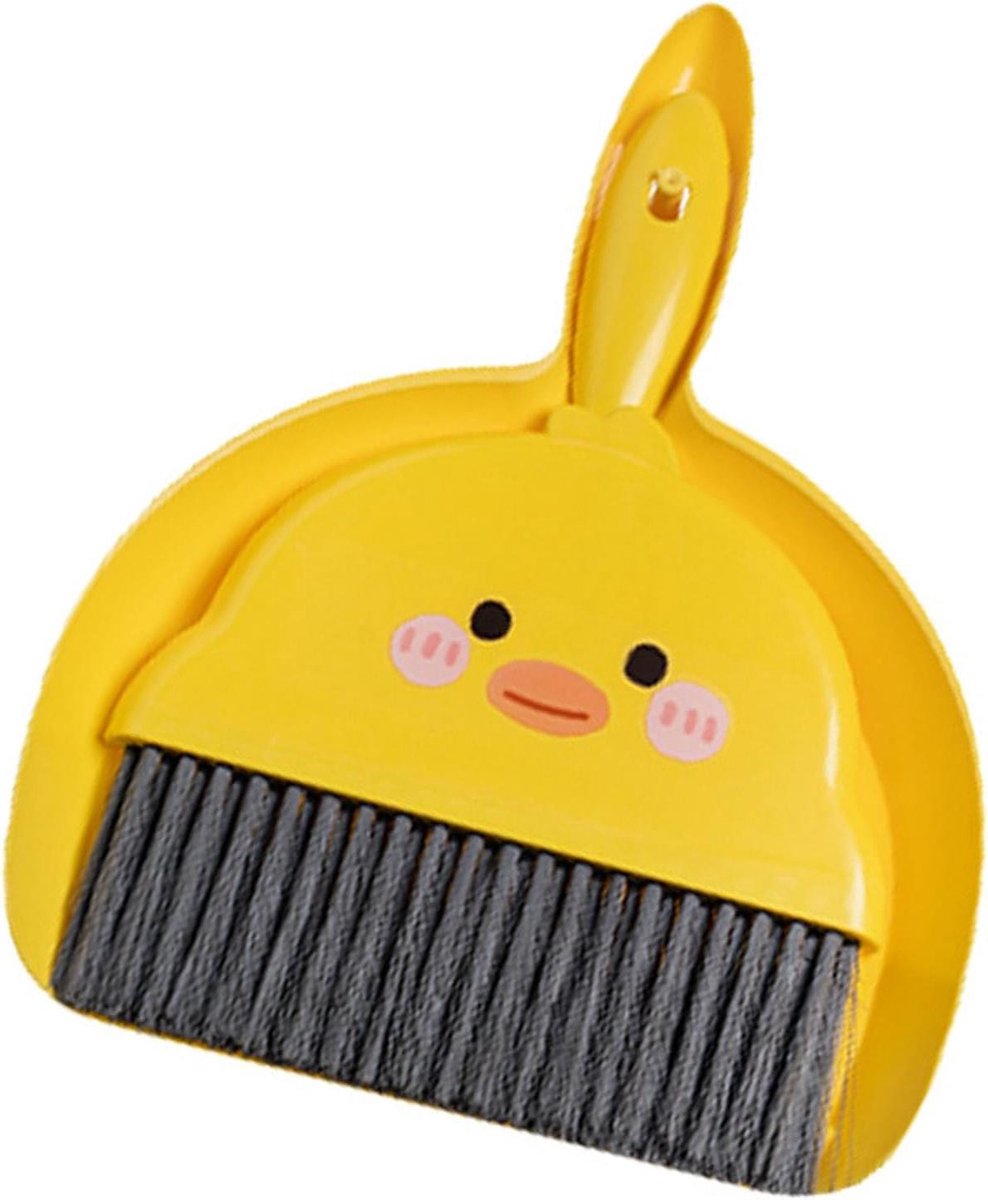 Draagbare Bezem Set - Mini Stoffer en Blik - Bureau Schoonmaken - Compact Lichtgewicht - 12 cm - Wit
