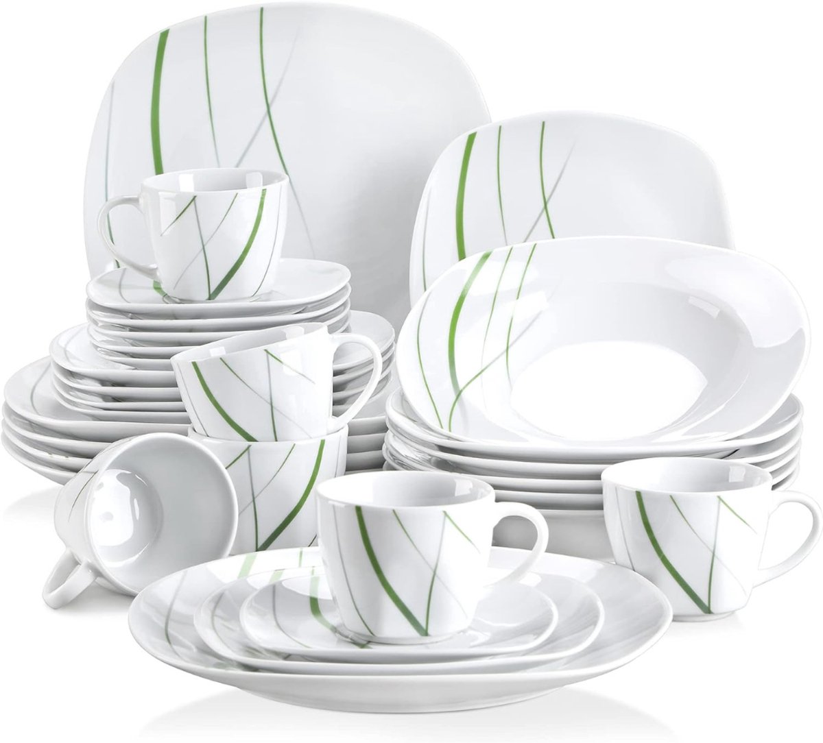 QIN® Serviesset 30 Delig - 6 Persoons - Compleet Servies - Porselein - 50x30x29cm - Wit - 37cm x 33cm x 33cm