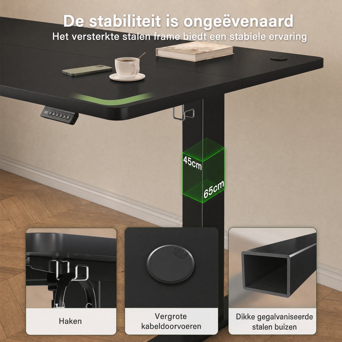 Devoko Zit-Sta Bureau 100x60 cm met geheugenstanden thumbnail 4