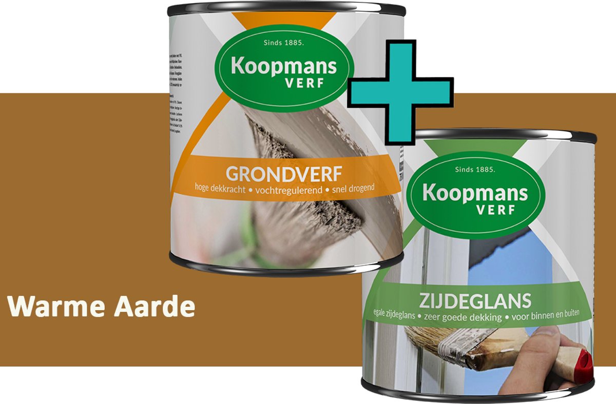 Koopmans Grondverf en Zijdeglans Lakverf - set geschikt voor hout en metaal – Warme Aarde – 2x – 1,5 l