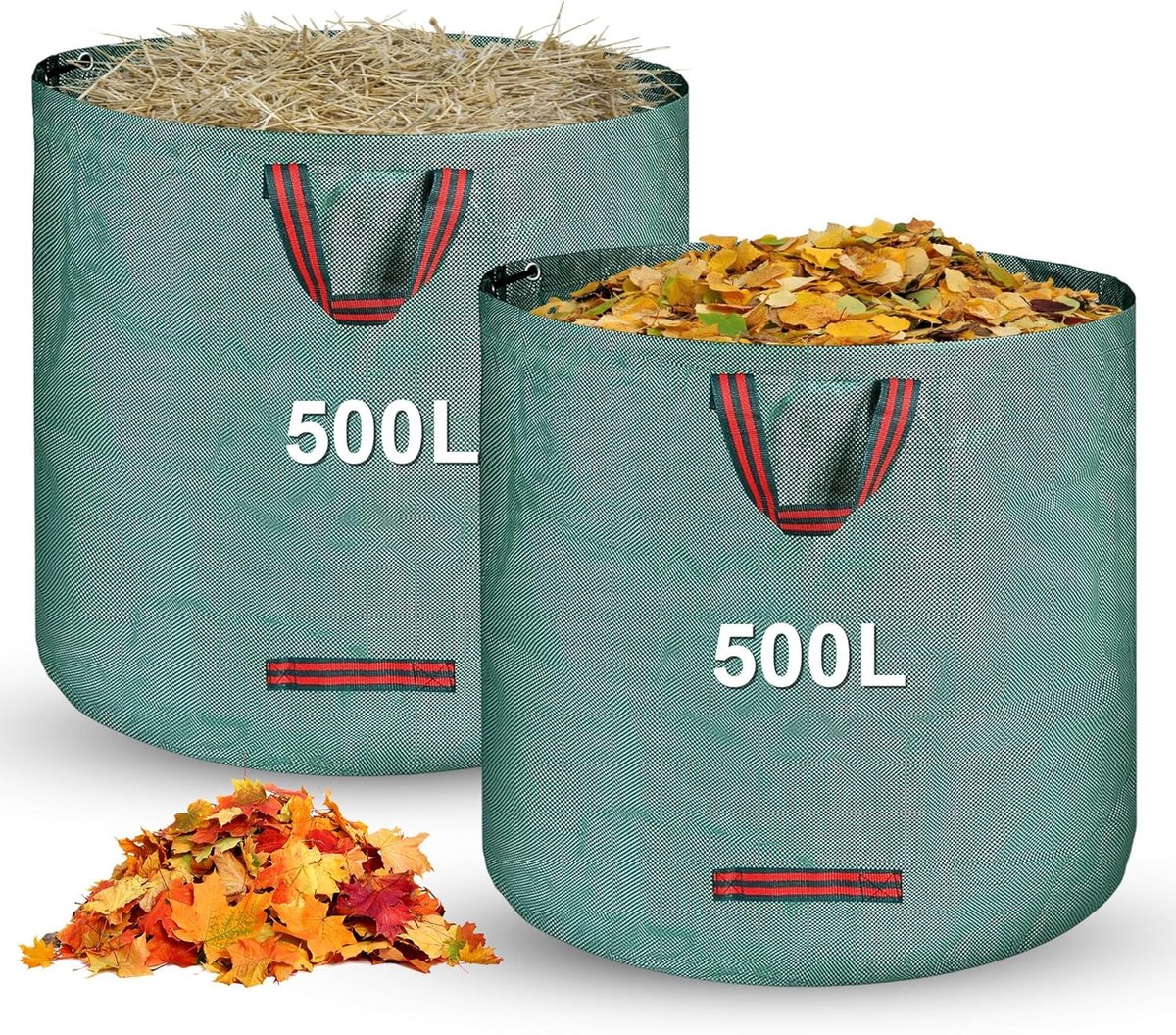 Tuinafvalzak - Grote Capaciteit Tuinzak - 2 Stuk 500L - Waterdicht en Scheurvast PP Materiaal - Voor Blad Gras en Onkruid Opruimen - Groen