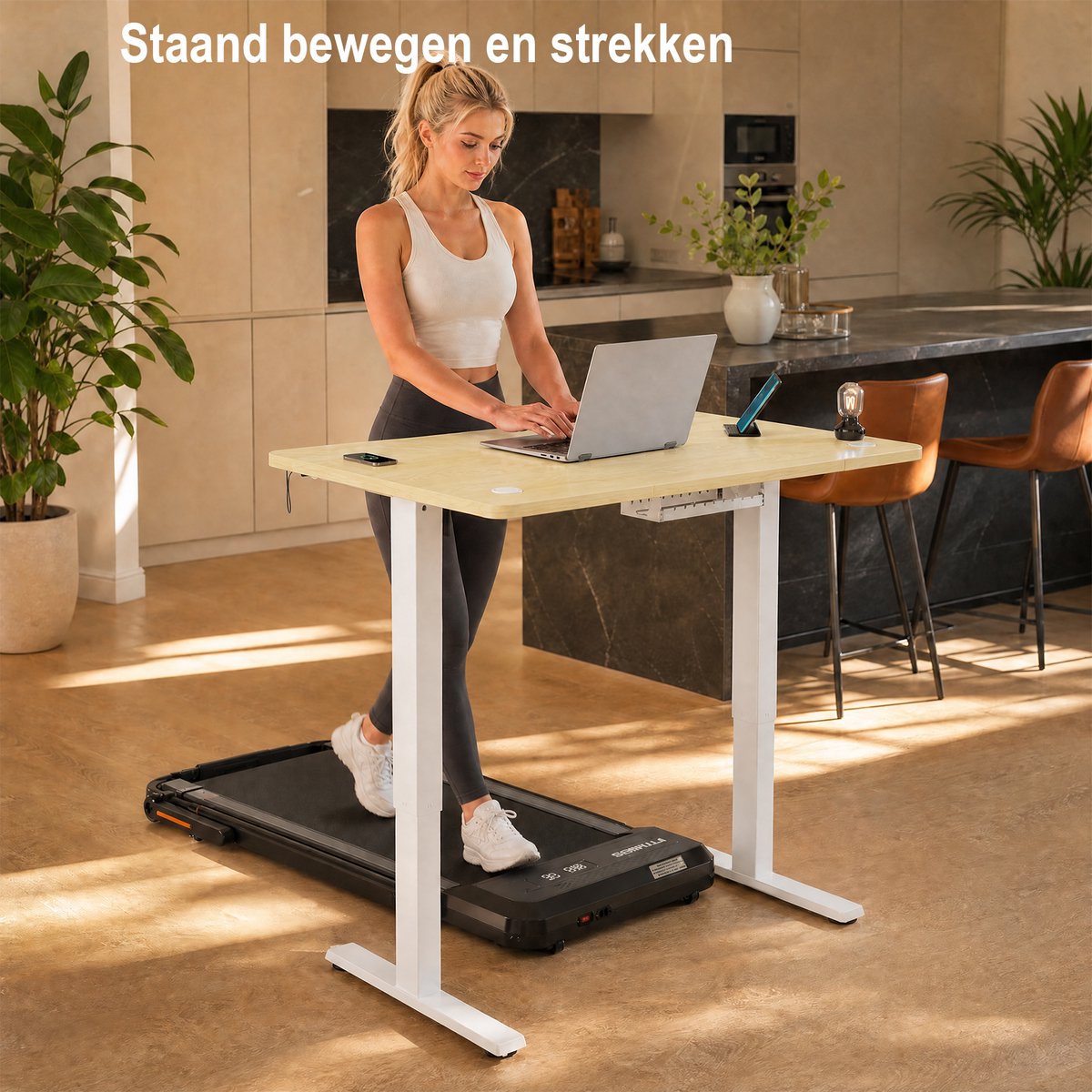 Devoko Elektrisch Zit-sta Bureau 180x80 cm – Stille Motor met Geheugenfunctie – Zit-alarm – Digitaal Display – 6 Knoppen Handbediening – USB Poort – Zit-sta Bureau – Beige thumbnail 5