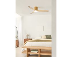 CREATE - Stille plafondventilator 100% hout 40W (Ø132cm) - Met licht LED - Afstandsbediening - 6 snelheden - Programmeerbaar - WIND CALM CUSTOM WOVEN