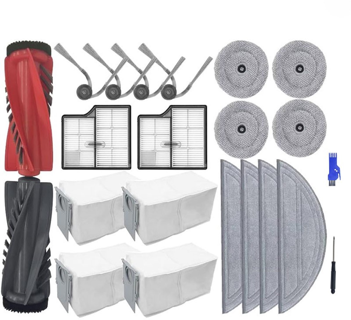 20 stuks -geschikt voor Roborock Saros 10/ G 30 - decoratieve accessoires - accessoireset - 2 hoofdborstels,4 stofzakken, 4 dweilpads,2 HEPA-filters ,4 Randdoek ,4 zijborstels