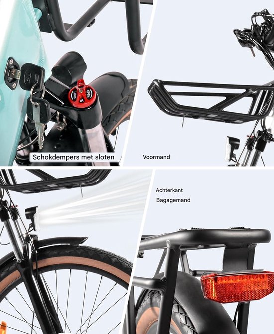 Elektrische fiets 26 Inch - Damesfiets-Herenfiets-Aluminiumlegering- met 7 versnellingen -36 V 17.6 Ah -elektrische stadsfiets -Achterwielmotor 250W - Mechanische schijfrem -tot 100km- IP54 Waterdicht - Blauw — afbeelding 2