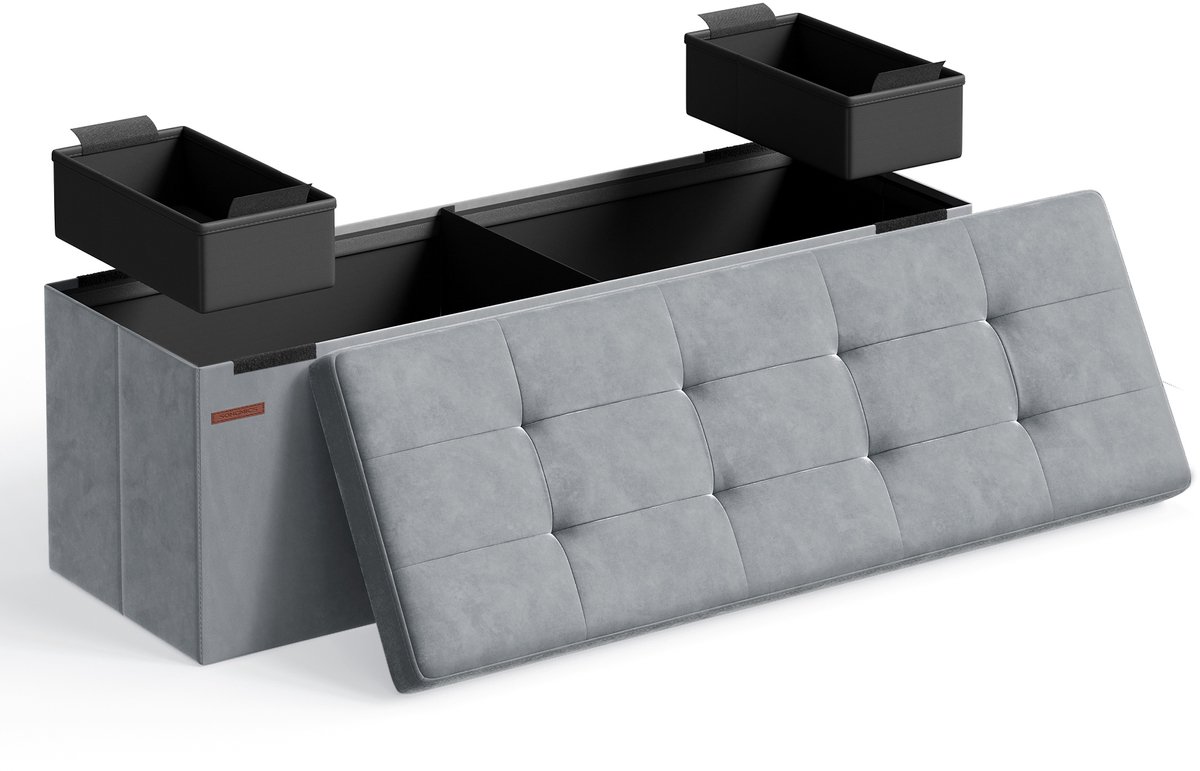 SONGMICS - Opbergpoef - Opbergpoef met deksel - Bankje voor het Voeteneinde van het Bed - Voor Woonkamer Slaapkamer Hal