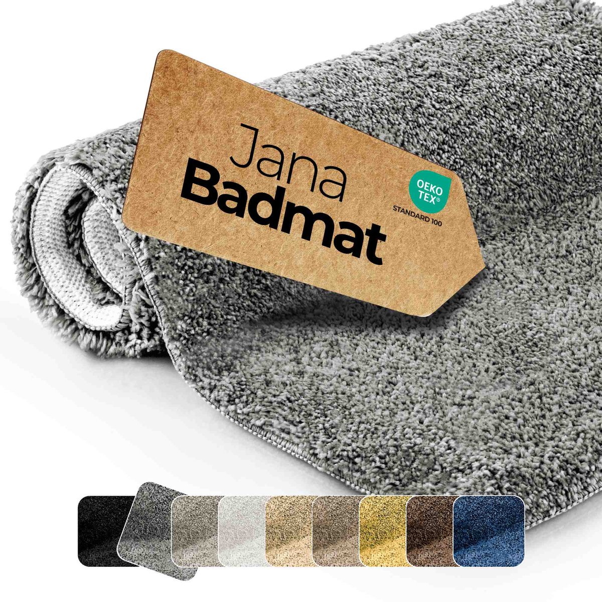 etérea Jana antislip badmat Grijs 60 cm Rund shaggy hoogpolig