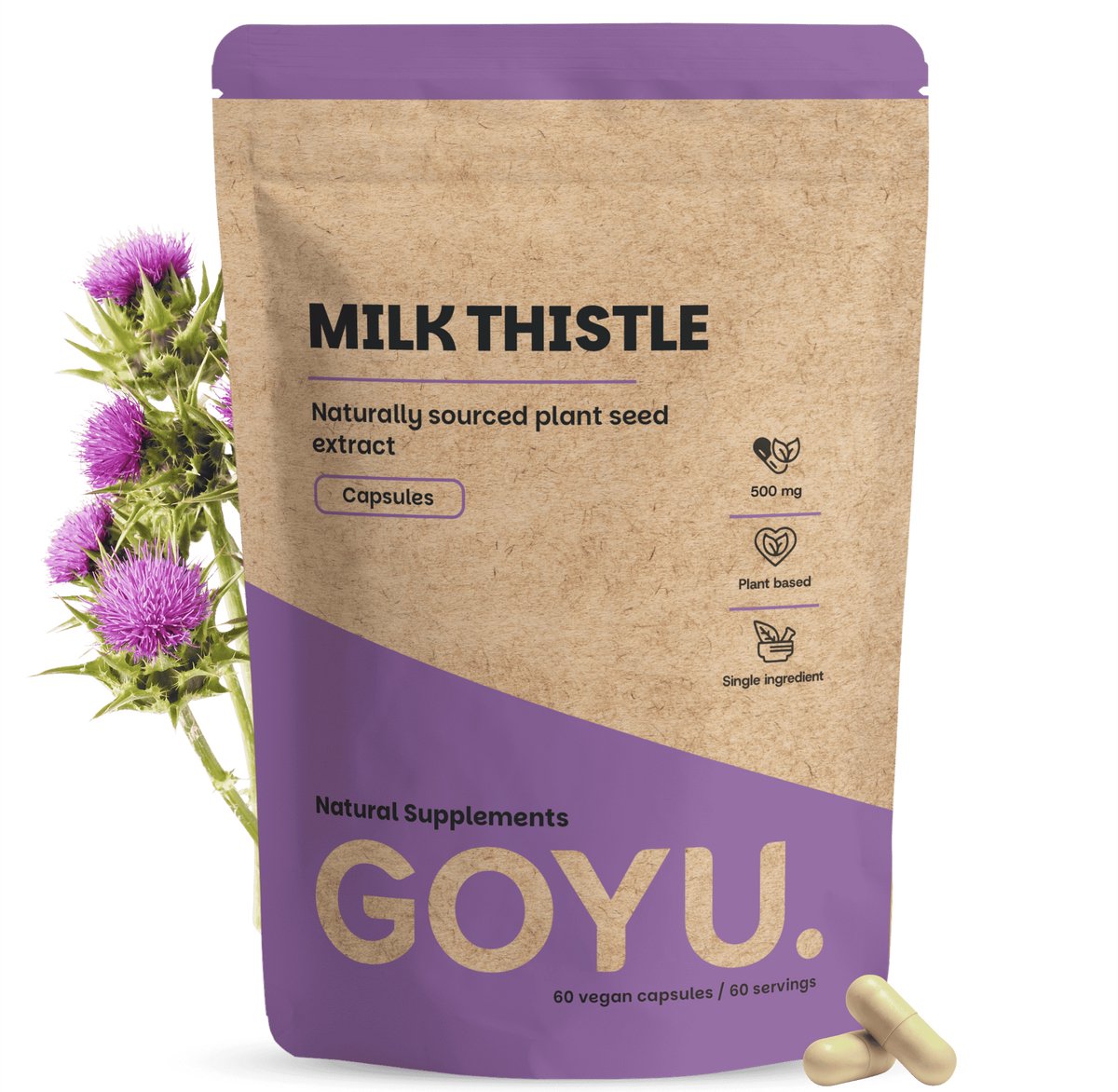 GOYU Mariadistel Extract 5000 mg 60 capsules - Leverreiniging - Silymarin - Milk Thistle - Vegan - Zonder toevoegingen - Lab getest - 60 dagen voorraad per zakje
