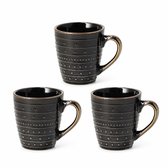 Koffiemokken Set van 3 – Keramische Mokken met Oor 200 ml – Zwart Goud – Kopjes voor Koffie, Cappuccino, Espresso en Thee