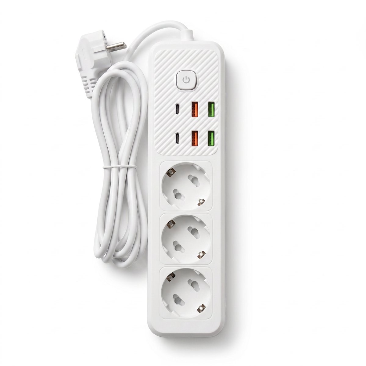Oneproduct stekkerdoos met USB-C & 4 USB-poorten - 3 Stopcontacten - Verlengsnoer 2 Meter - Stopcontact met USB - Wit