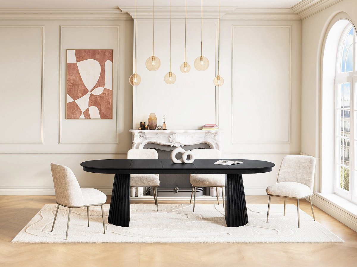 Vente-unique Uitschuifbare eettafel voor 4 tot 10 personen essenfineer - Zwart - LATSURY
